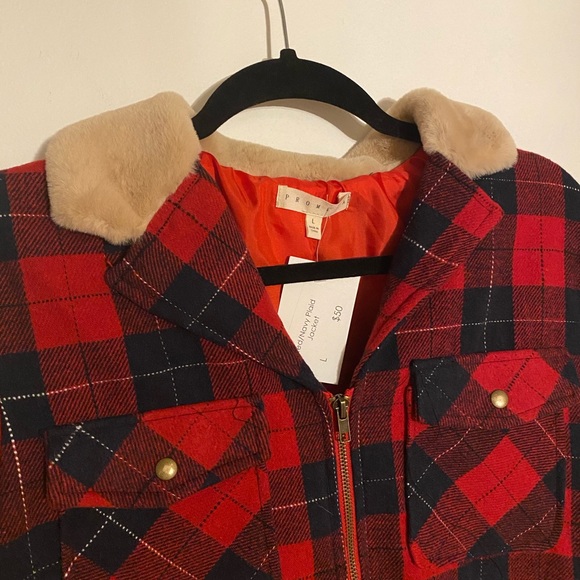 Plaid Jacket w/ Faux Fur Trim - Picture 2 of 8
